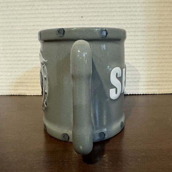 Sea Life Shark Porthole Coffee Mug Embossed Ship Gray 4" Merlin 2016 Nautical - Picture 4 of 6